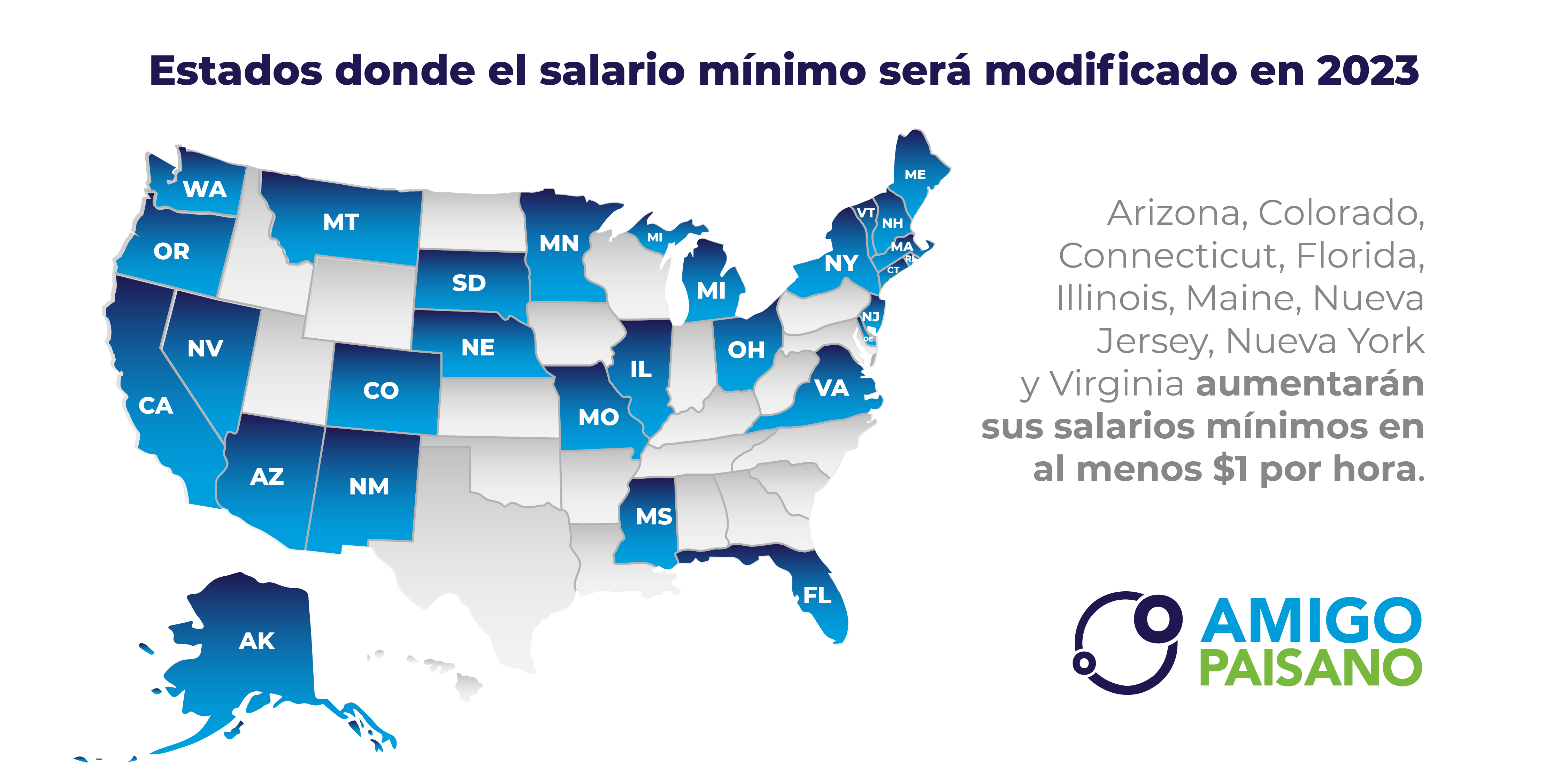 Estados de Estados Unidos que aumentarán el salario mínimo en 2023